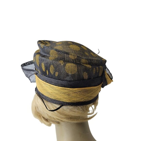 Black and Gold Polka Dots Pillbox Hat Church Hat Weddings - Picture 3 of 15